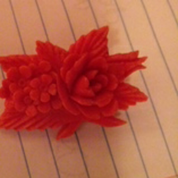 Antique Flowers craved out of red/orange coral - Picture 2 of 3